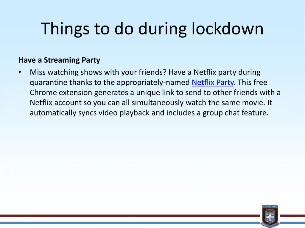 things to do during lockdown