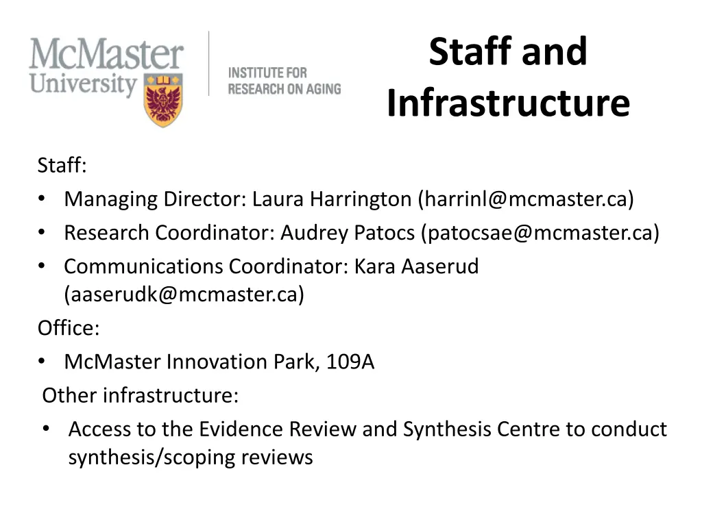 staff and infrastructure