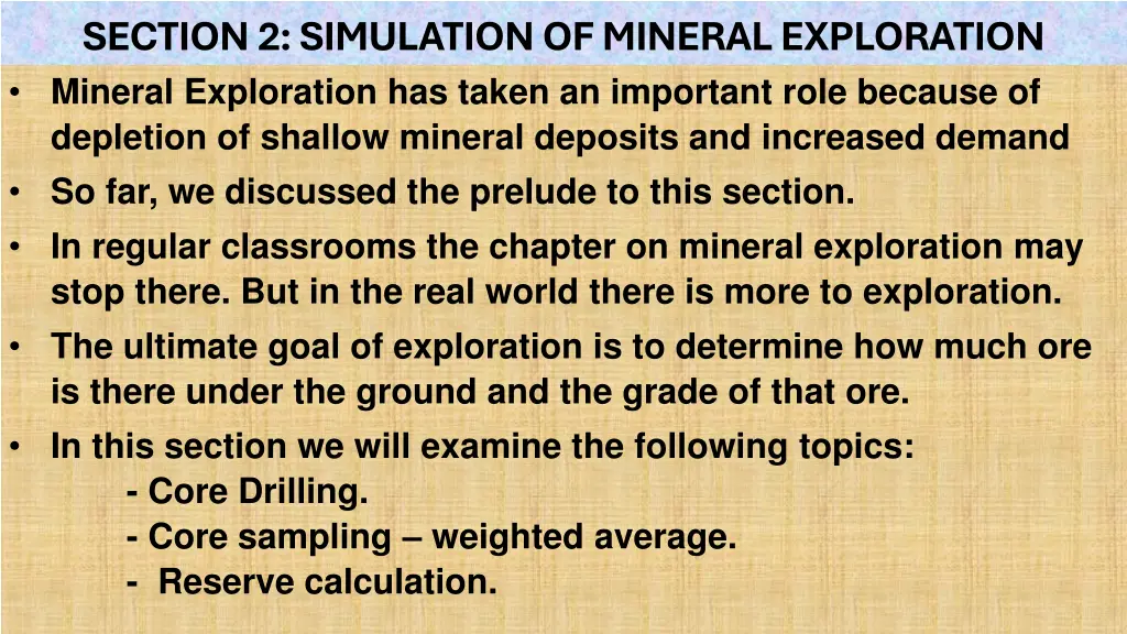 section 2 simulation of mineral exploration
