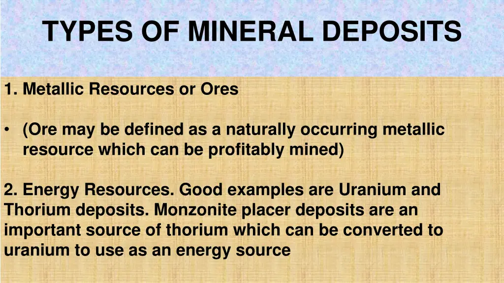 types of mineral deposits