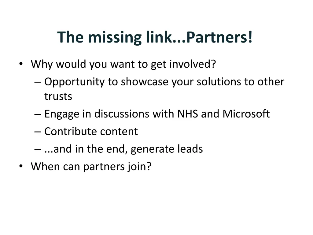 the missing link partners
