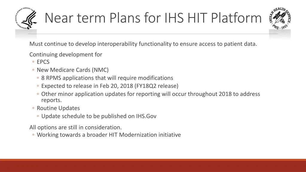 near term plans for ihs hit platform