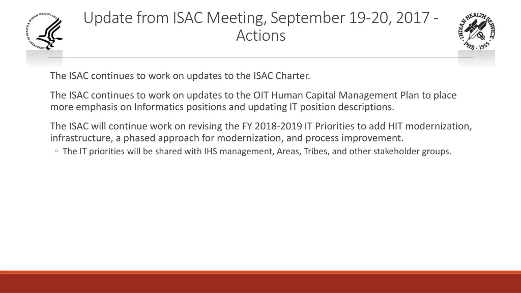 update from isac meeting september 19 20 2017 1