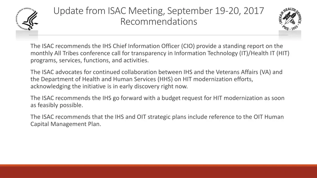 update from isac meeting september 19 20 2017