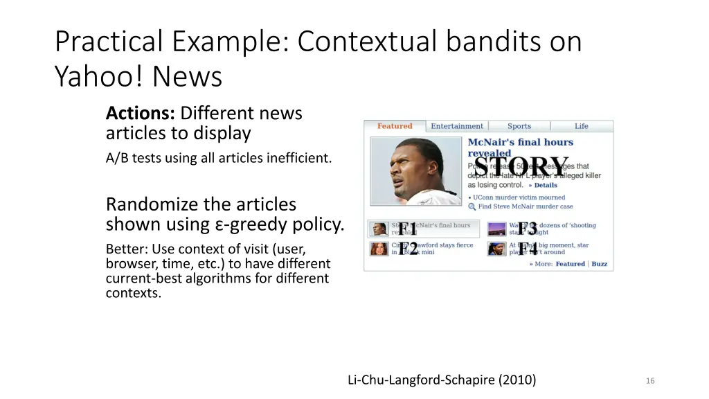 practical example contextual bandits on yahoo