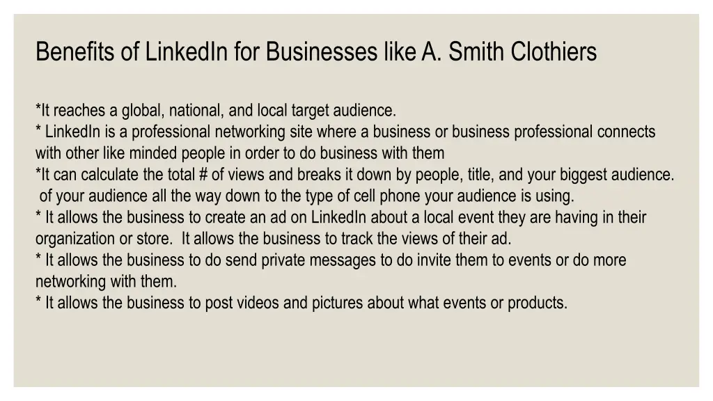benefits of linkedin for businesses like a smith