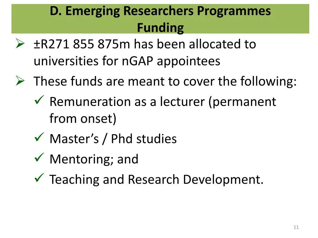 d emerging researchers programmes funding r271