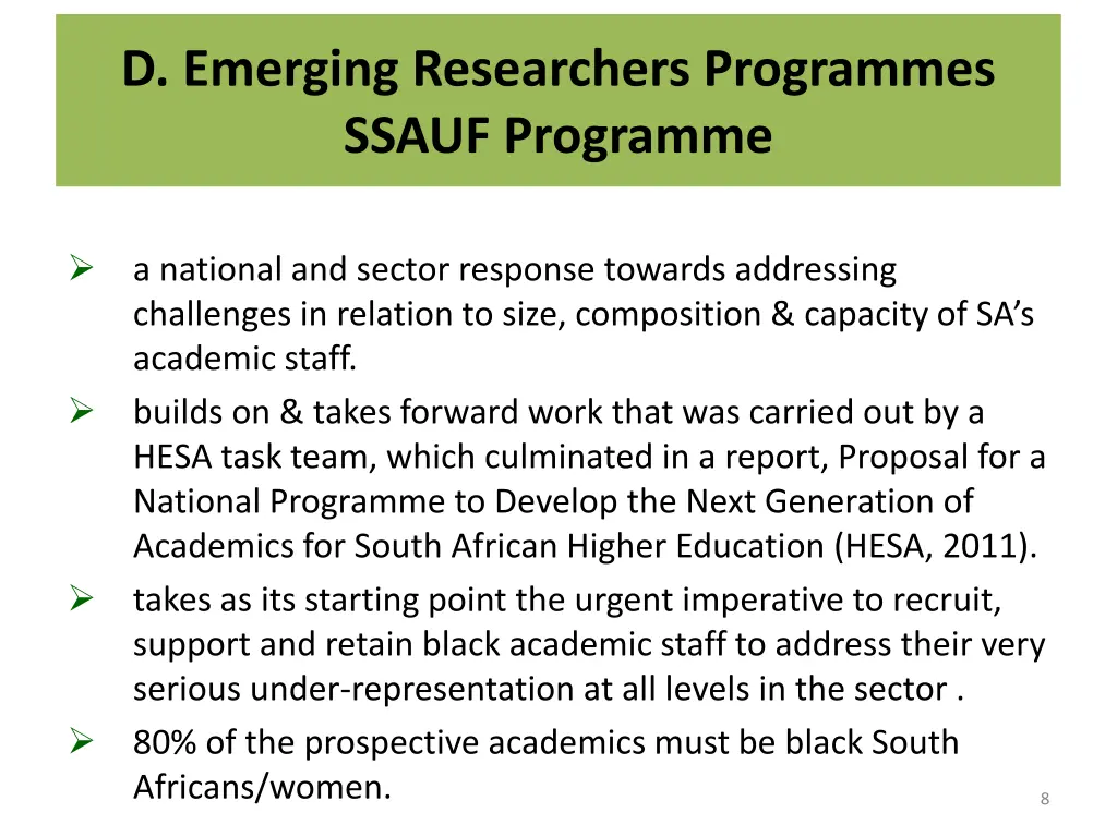 d emerging researchers programmes ssauf programme