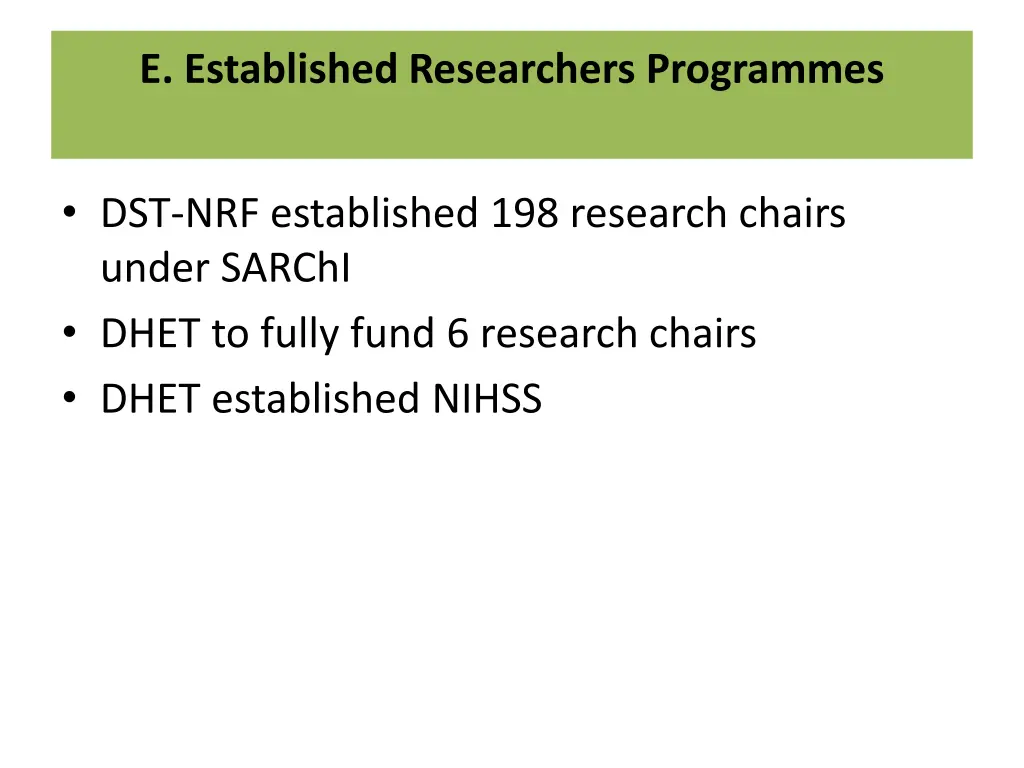 e established researchers programmes
