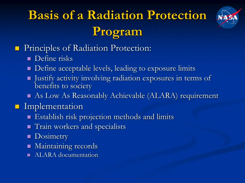 basis of a radiation protection program