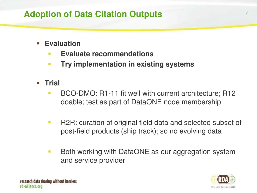 adoption of data citation outputs