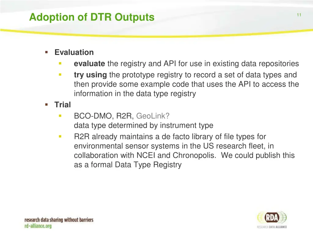 adoption of dtr outputs