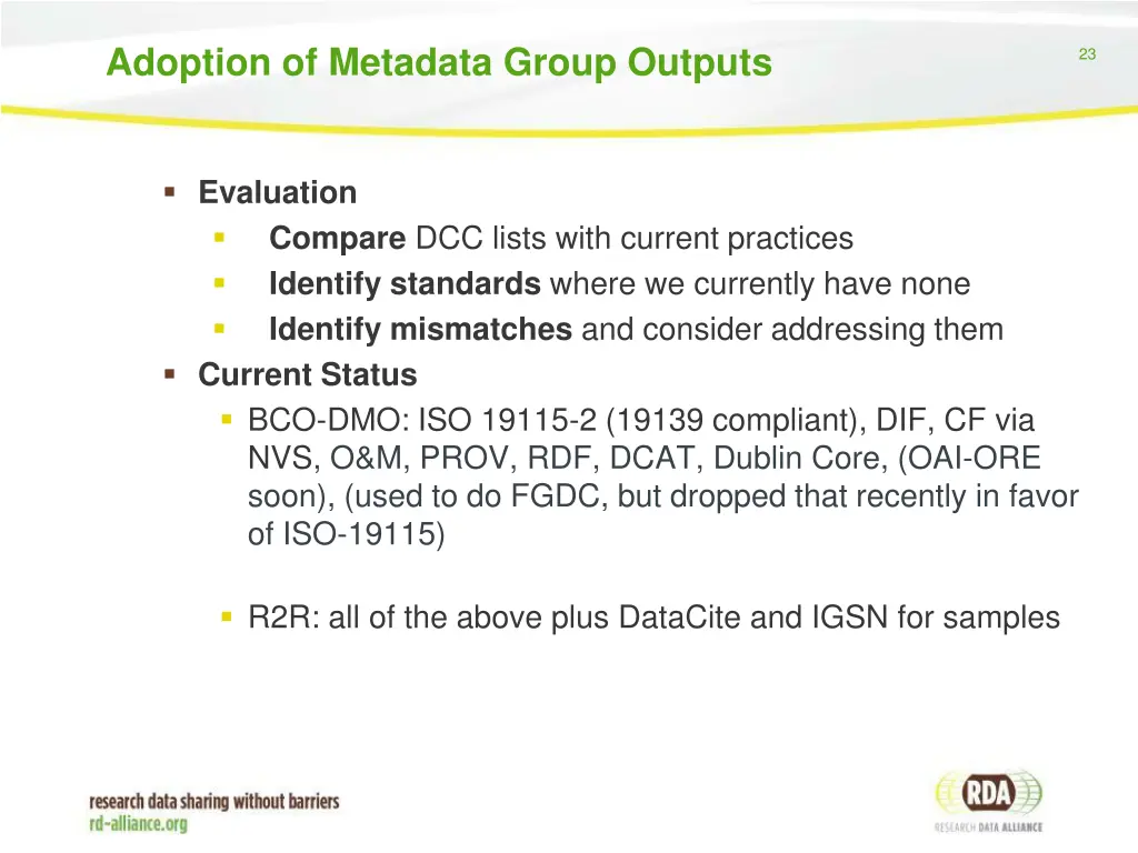 adoption of metadata group outputs