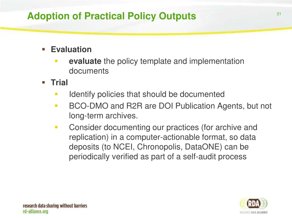 adoption of practical policy outputs