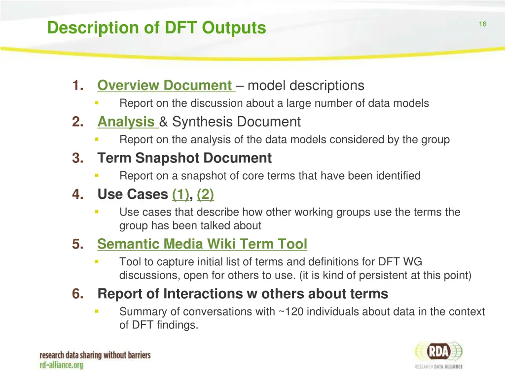 description of dft outputs