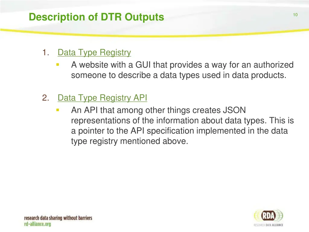 description of dtr outputs