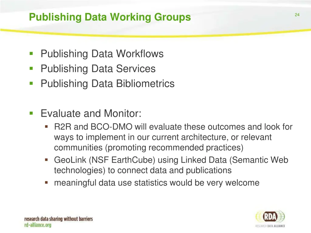publishing data working groups