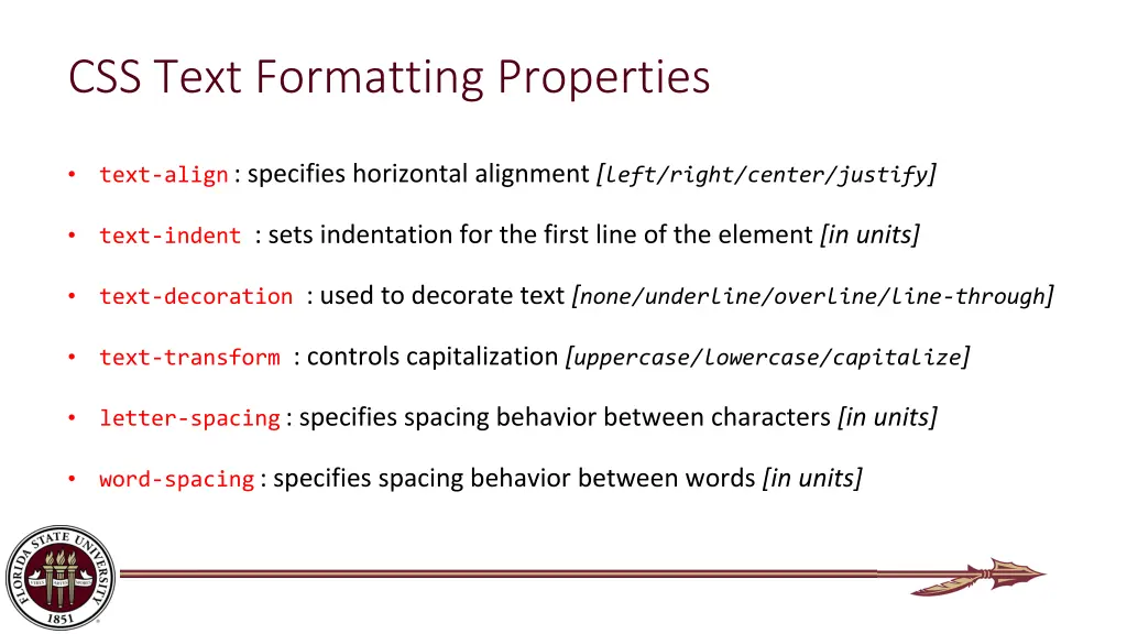 css text formatting properties
