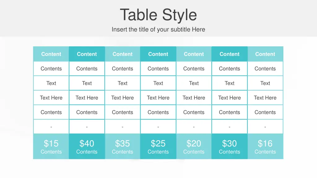 table style insert the title of your subtitle here