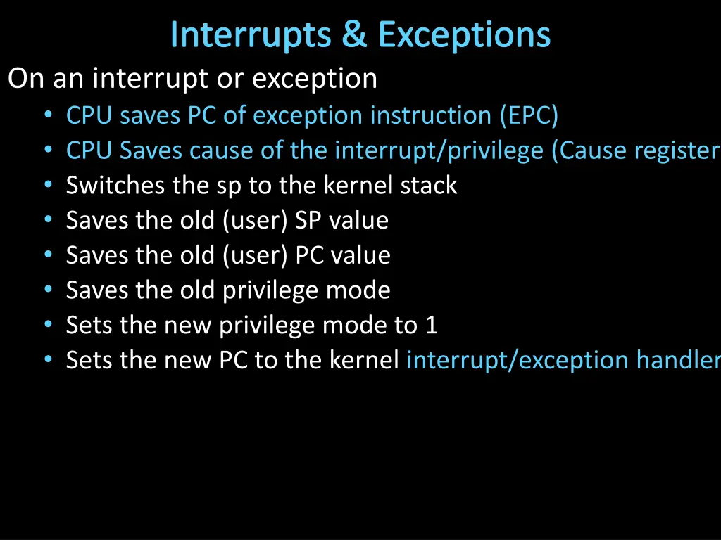 interrupts exceptions on an interrupt