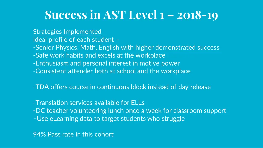success in ast level 1 2018 19