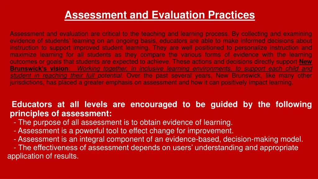 assessment and evaluation practices