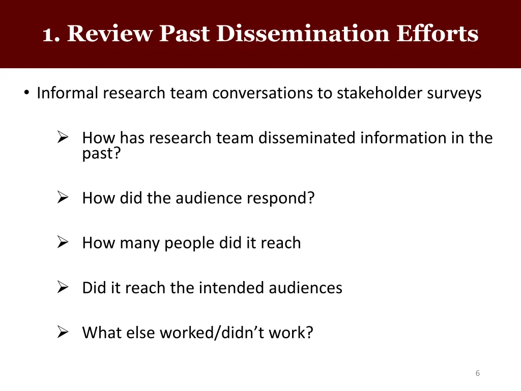 1 review past dissemination efforts