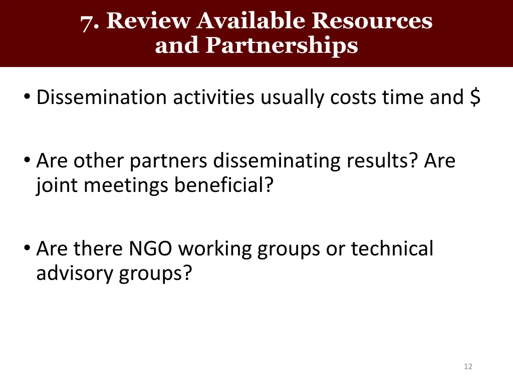 7 review available resources and partnerships