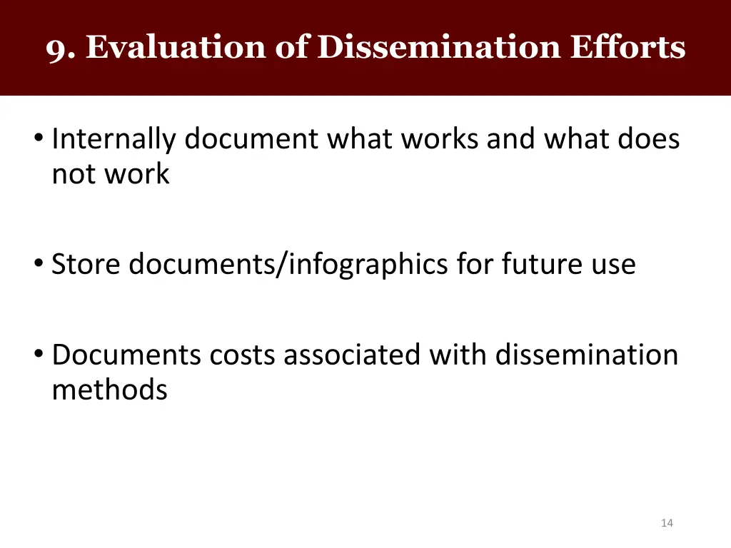 9 evaluation of dissemination efforts