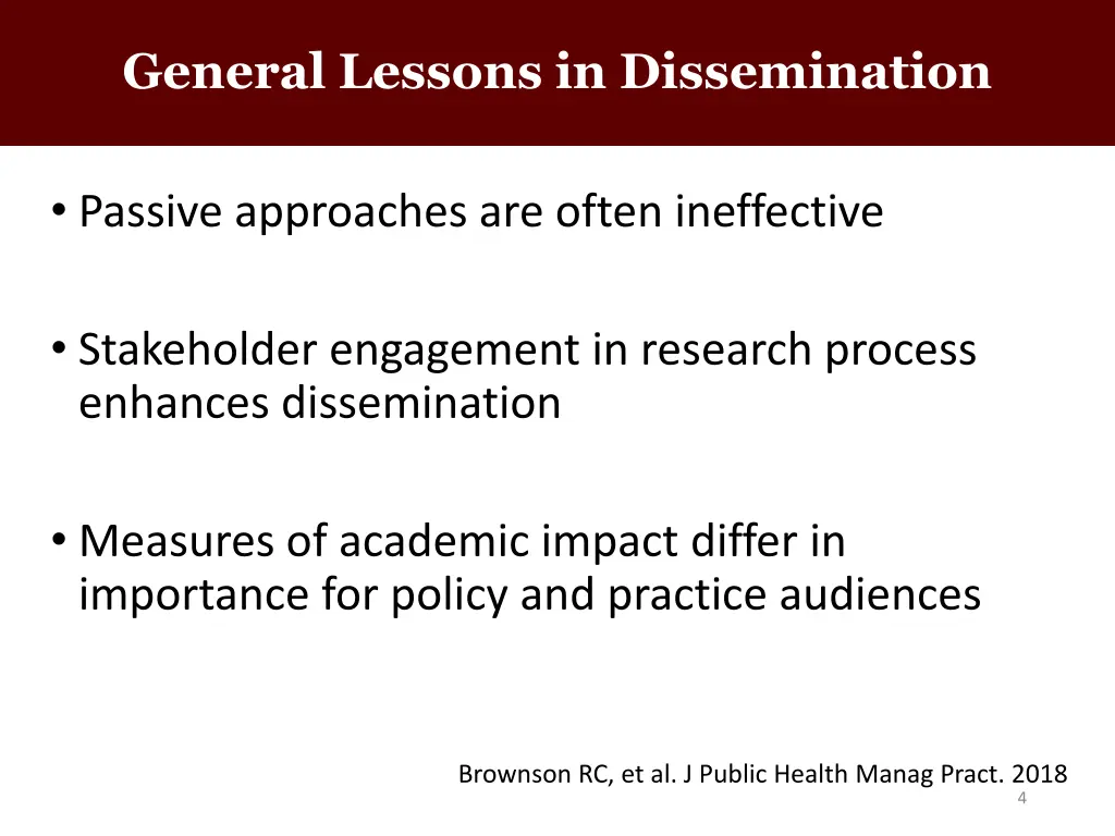 general lessons in dissemination