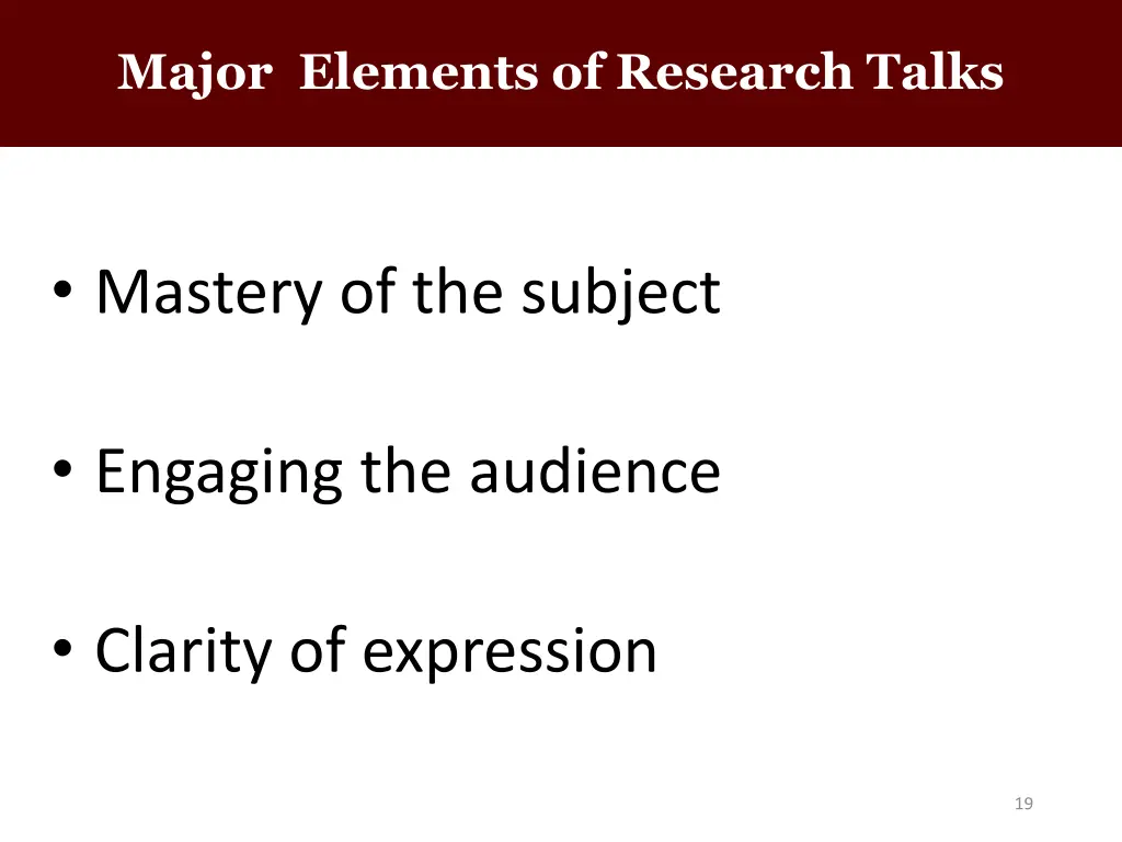 major elements of research talks