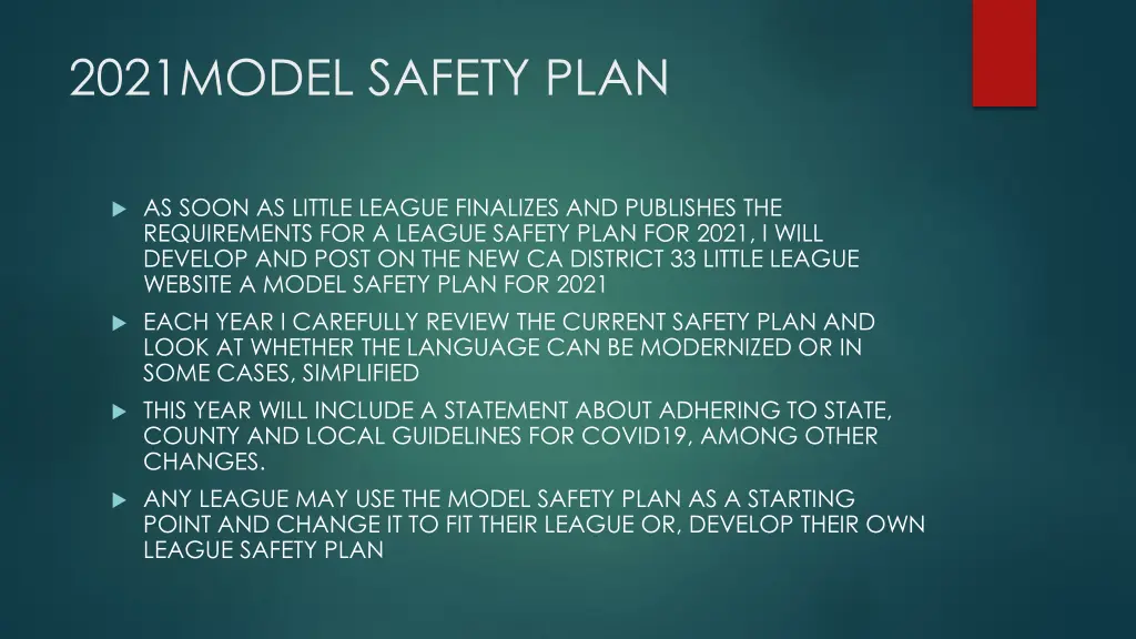 2021model safety plan