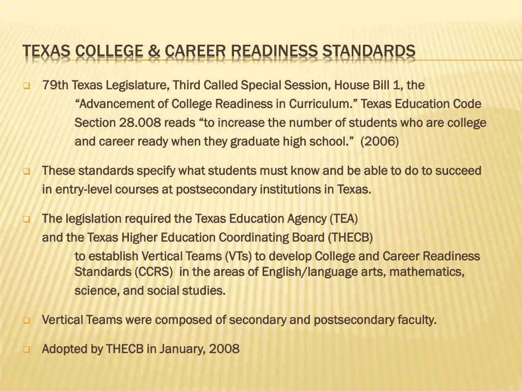 texas college career readiness standards