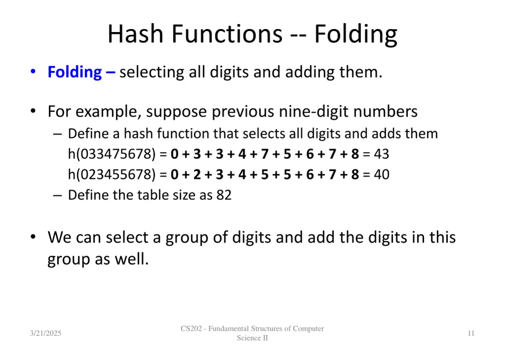 hash functions folding