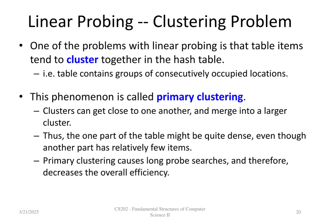 linear probing clustering problem