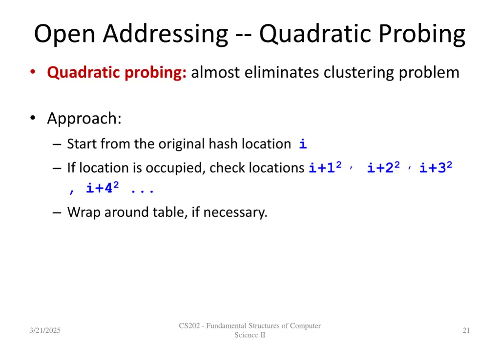 open addressing quadratic probing