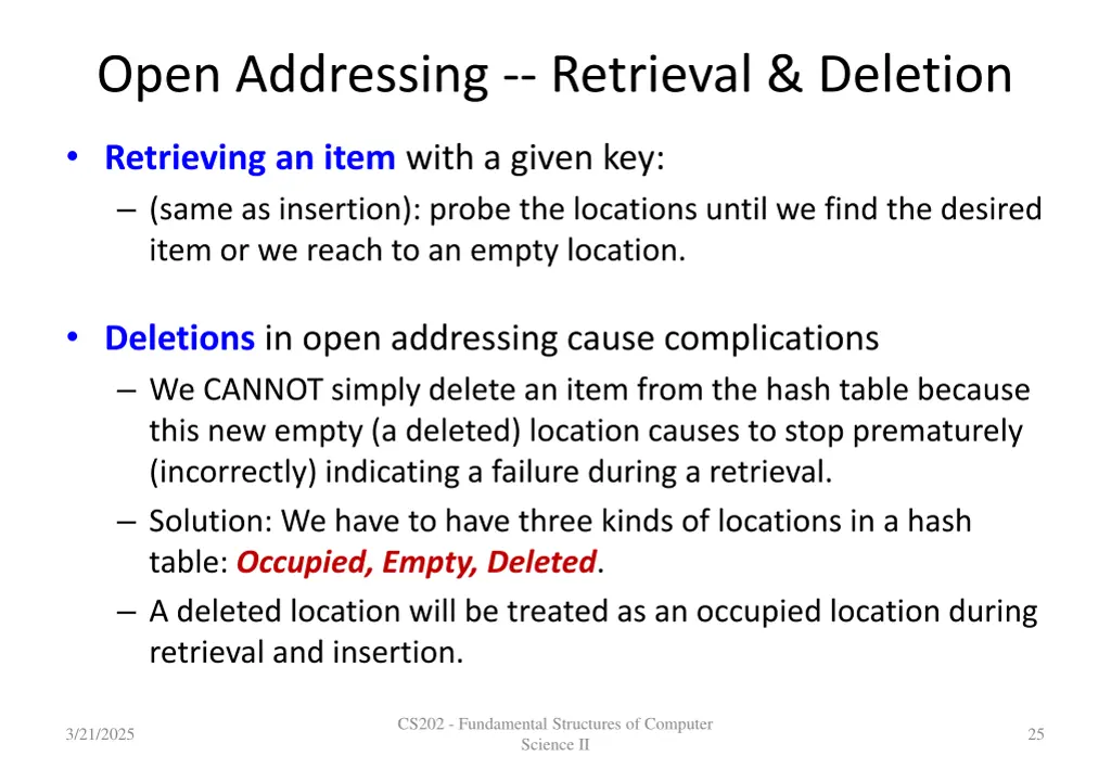 open addressing retrieval deletion
