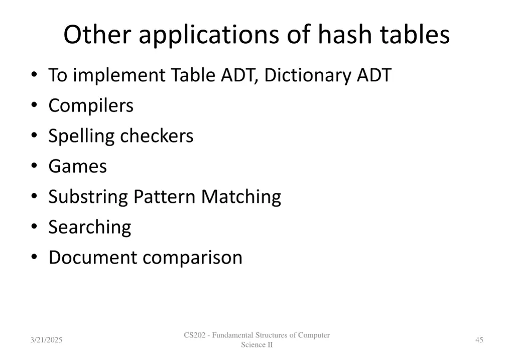 other applications of hash tables