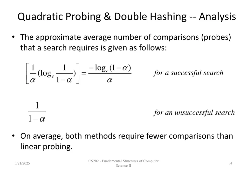 quadratic probing double hashing analysis