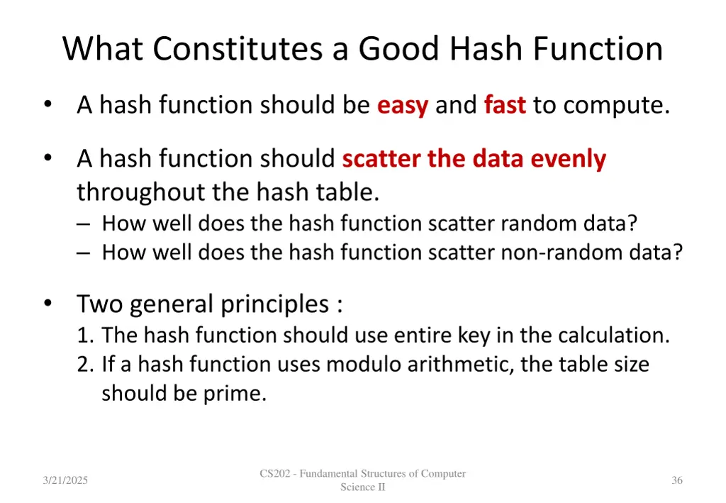 what constitutes a good hash function