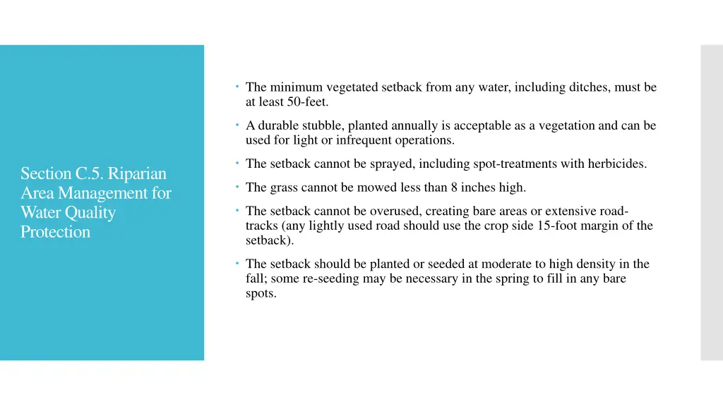 the minimum vegetated setback from any water