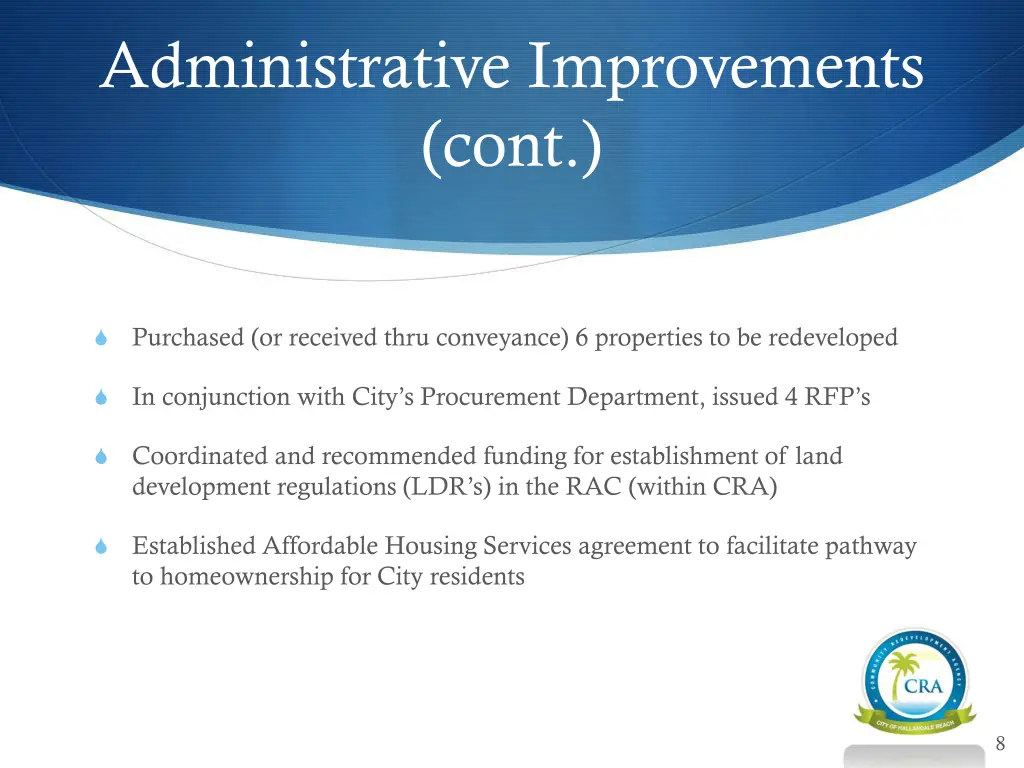 administrative improvements cont