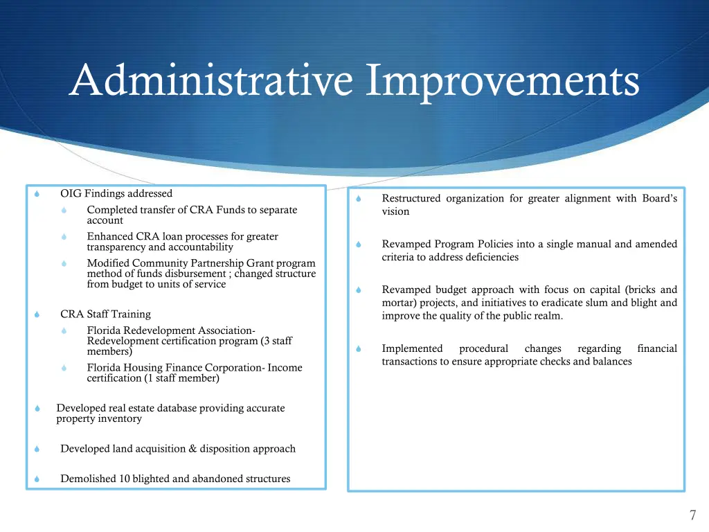 administrative improvements