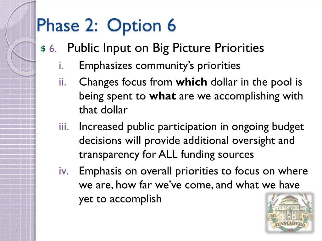 phase 2 option 6