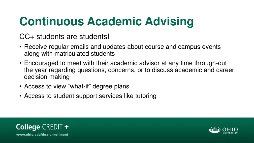 continuous academic advising