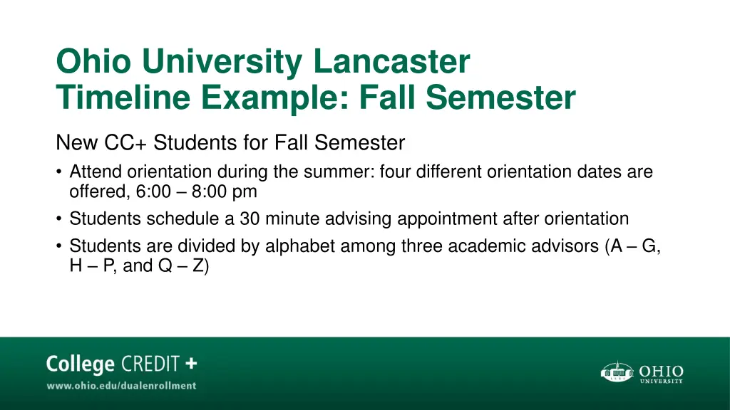 ohio university lancaster timeline example fall