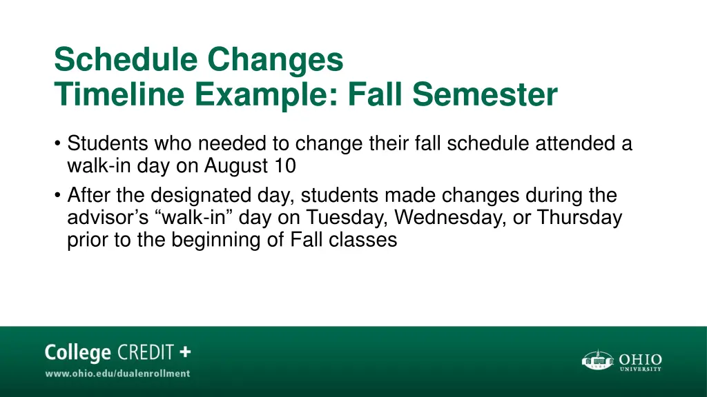 schedule changes timeline example fall semester