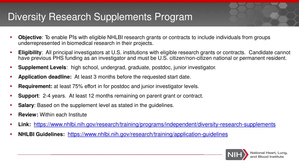 diversity research supplements program