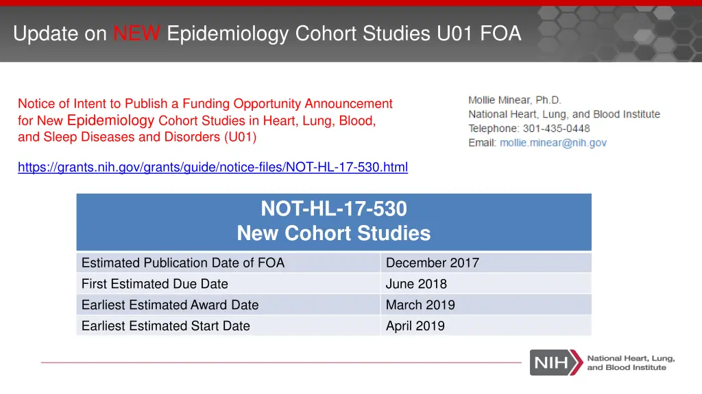 update on new epidemiology cohort studies u01 foa