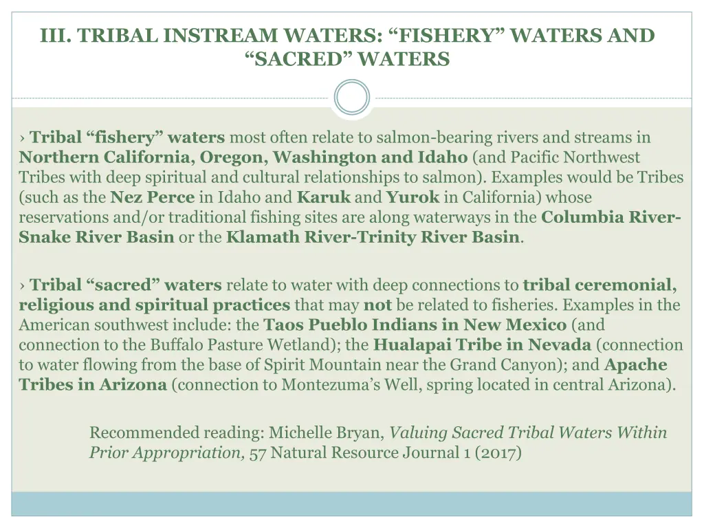 iii tribal instream waters fishery waters
